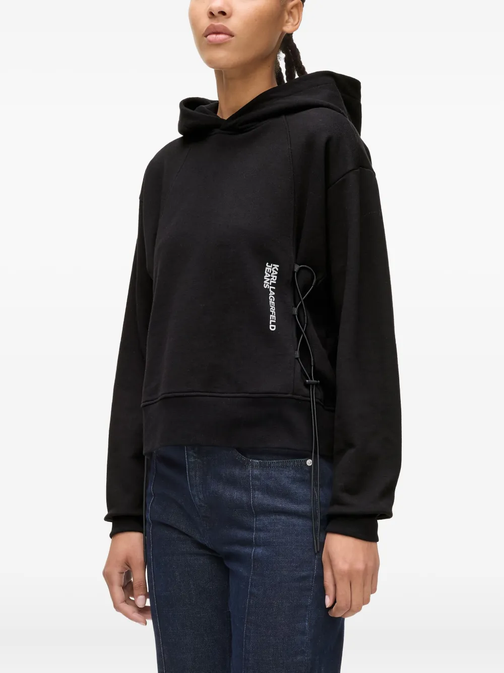 Karl Lagerfeld Jeans Lace-up Detail Hoodie In Black
