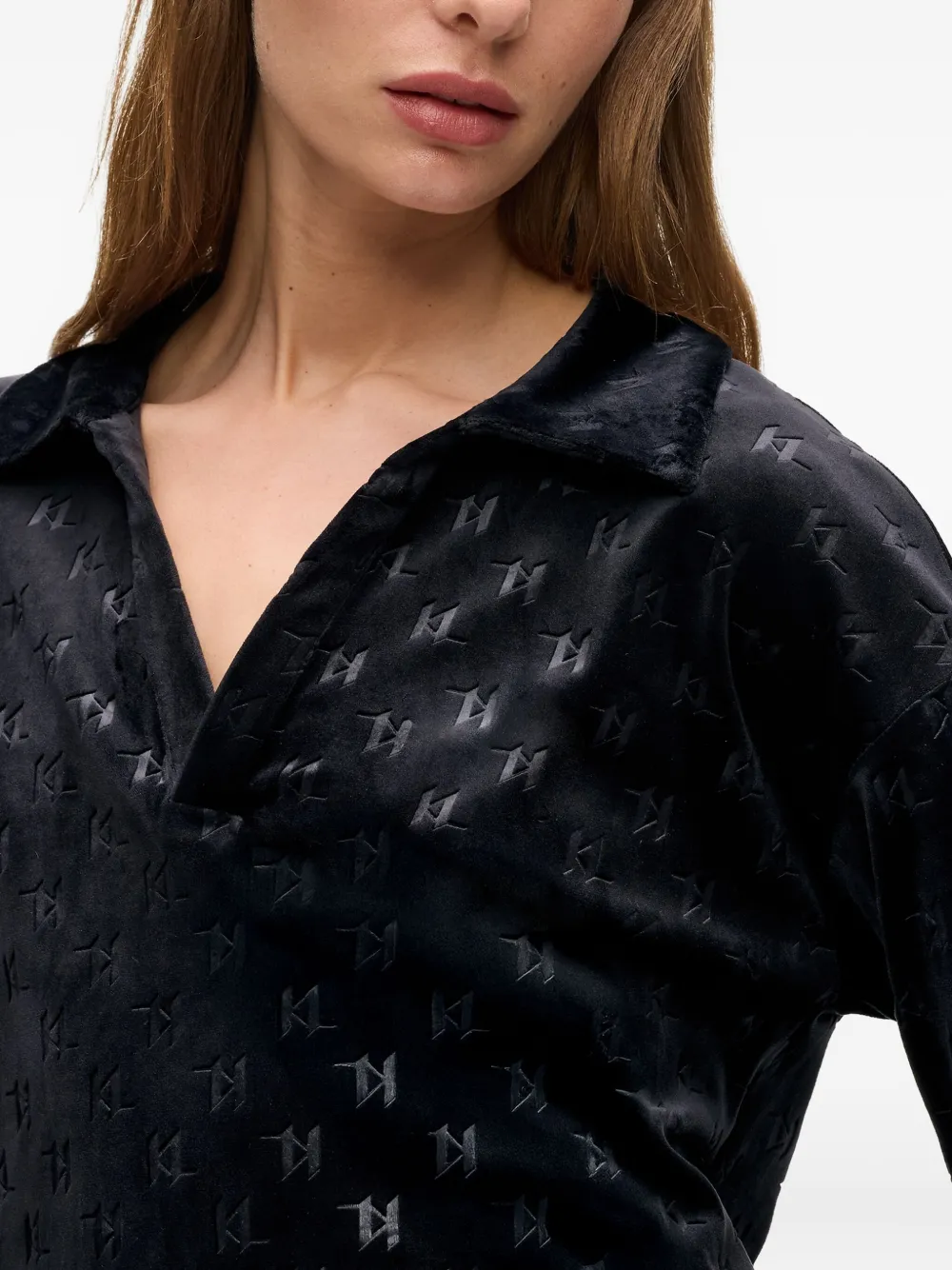 Karl Lagerfeld Fluwelen top met monogram Zwart