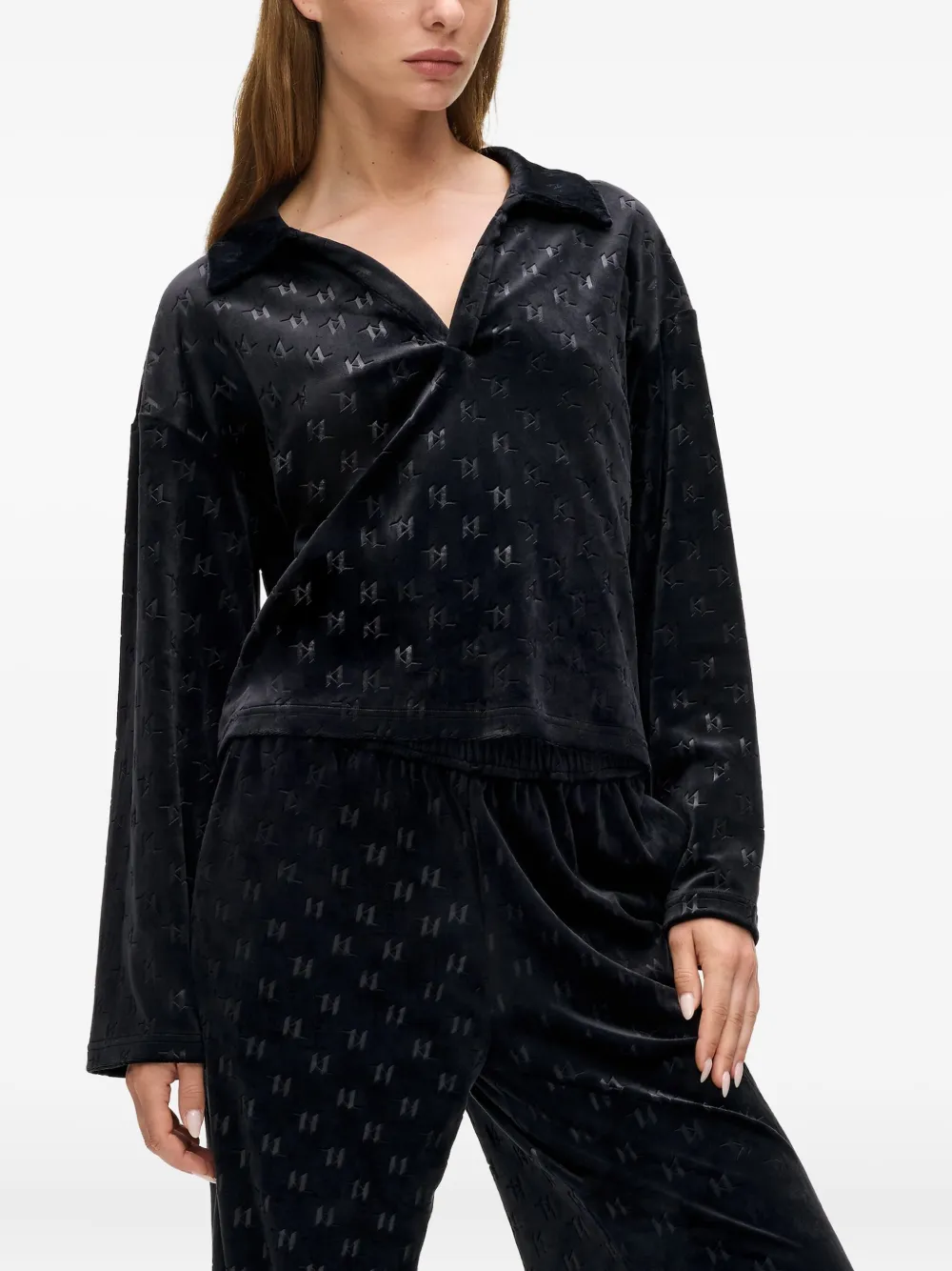  Karl Lagerfeld Monogram Velour Top - Black 