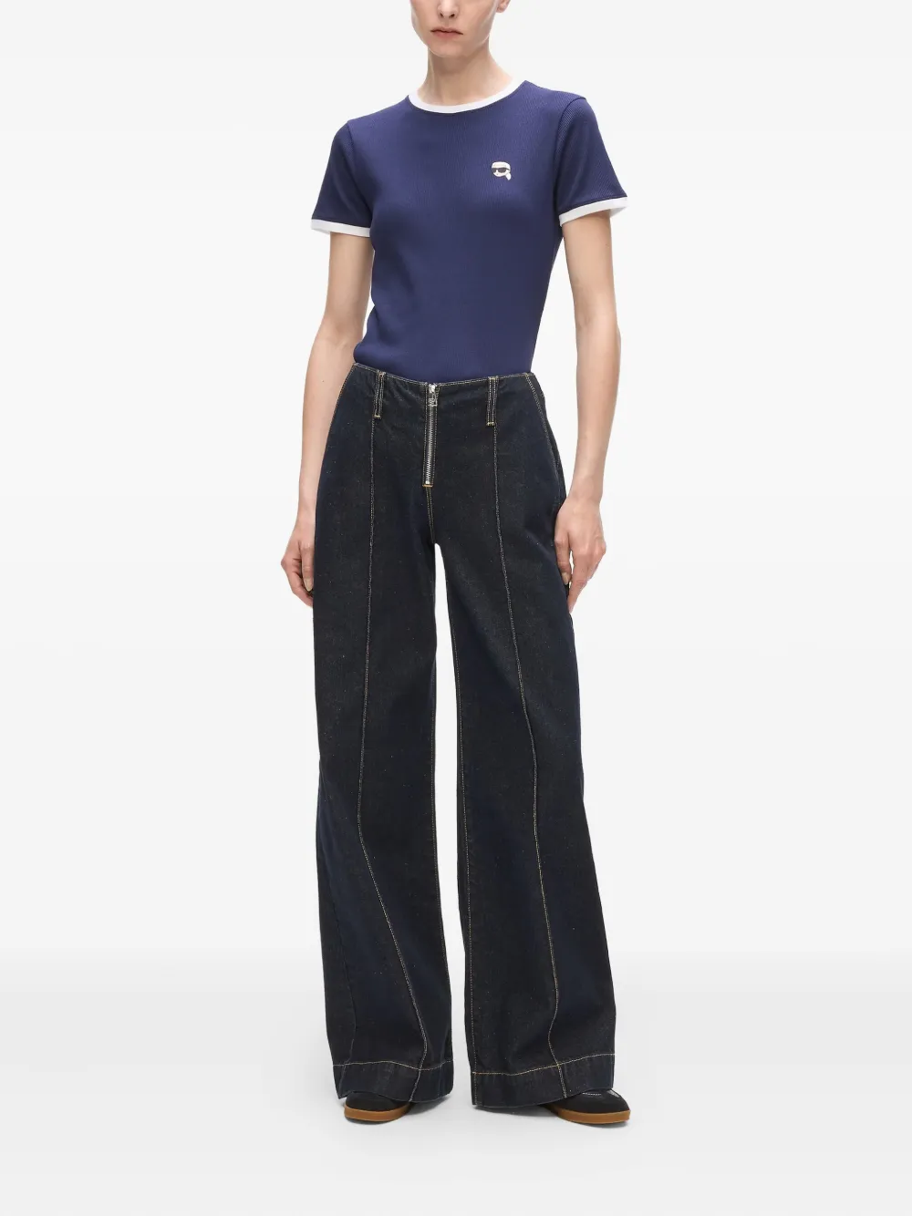 Karl Lagerfeld Jeans met vlakken en rits aan de voorkant - Blauw