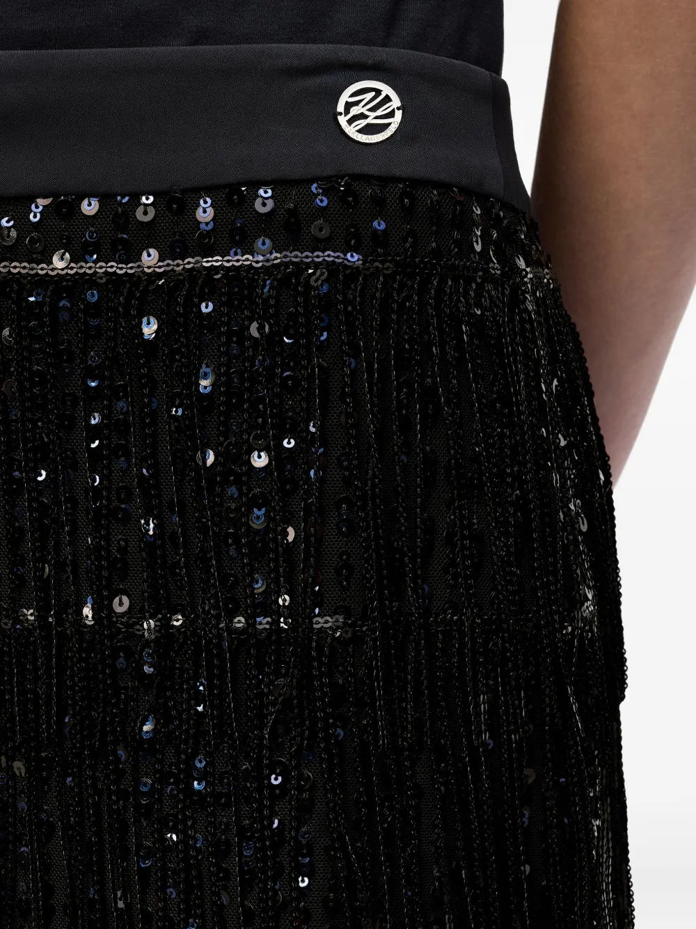 Karl Lagerfeld Rok met pailletten en franje Zwart