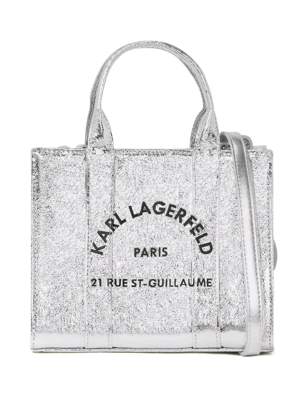 Karl Lagerfeld Mini Shiny Wrinkle Tote Bag In Gray