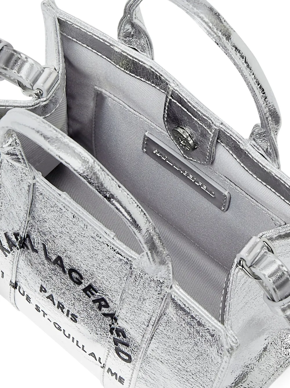 Karl Lagerfeld Mini Shiny Wrinkle Tote Bag In Gray