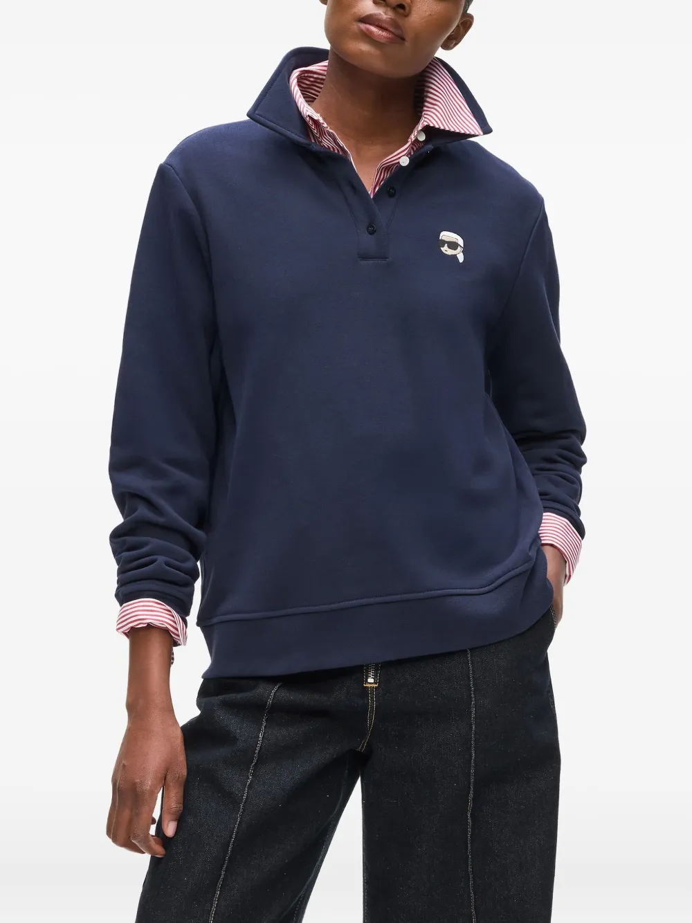Karl Lagerfeld Ikon-patch Polo Sweatshirt In Brown