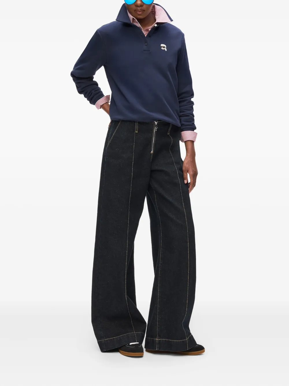 Karl Lagerfeld Ikon-patch Polo Sweatshirt In Brown
