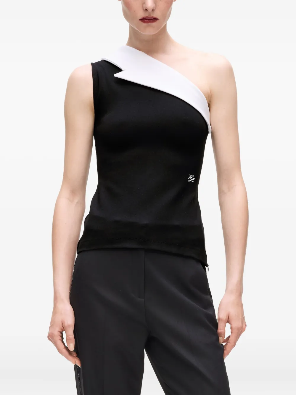 Karl Lagerfeld Asymmetric-lapel Top In Black