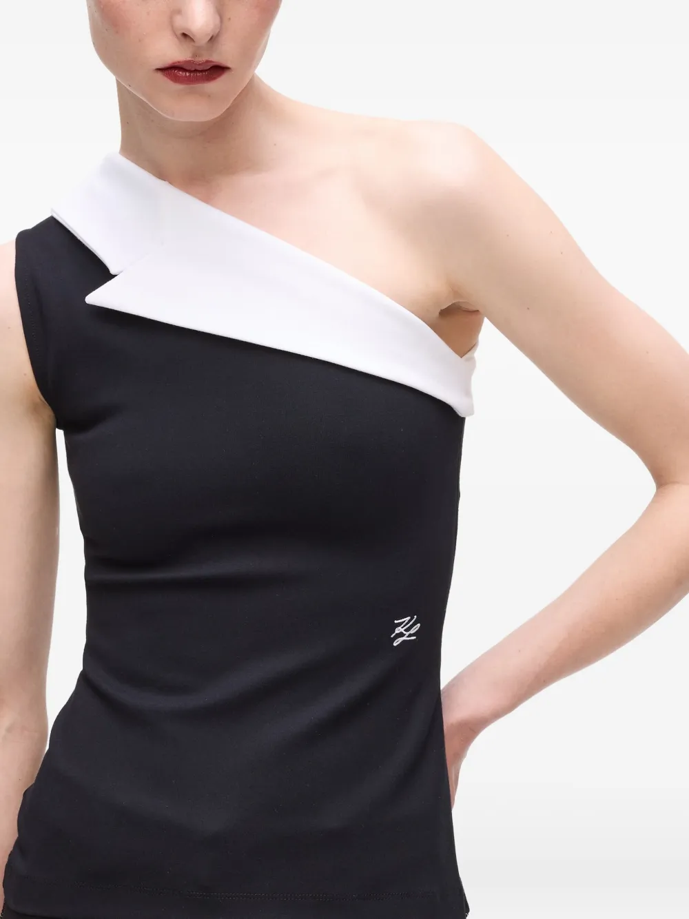 Karl Lagerfeld Asymmetric-lapel Top In Black