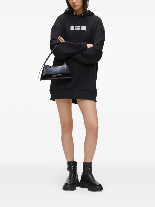 oversized black hoodie dress Judith March Long Sleeve Ponte Dress in Black with Circular Skirt and  Crochet Detail  Country Club Prep