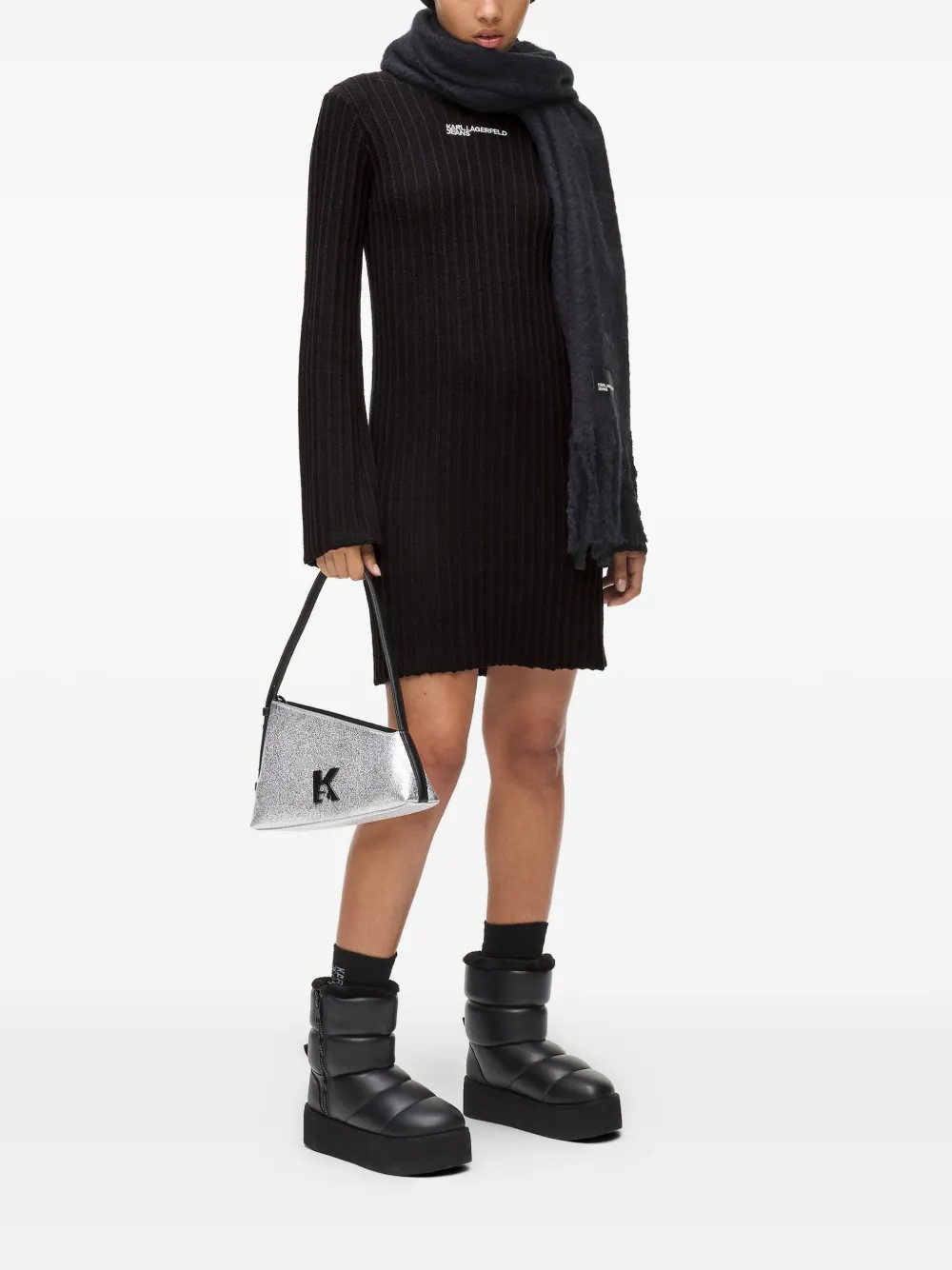 Karl Lagerfeld Jeans Plissé gebreide jurk Zwart