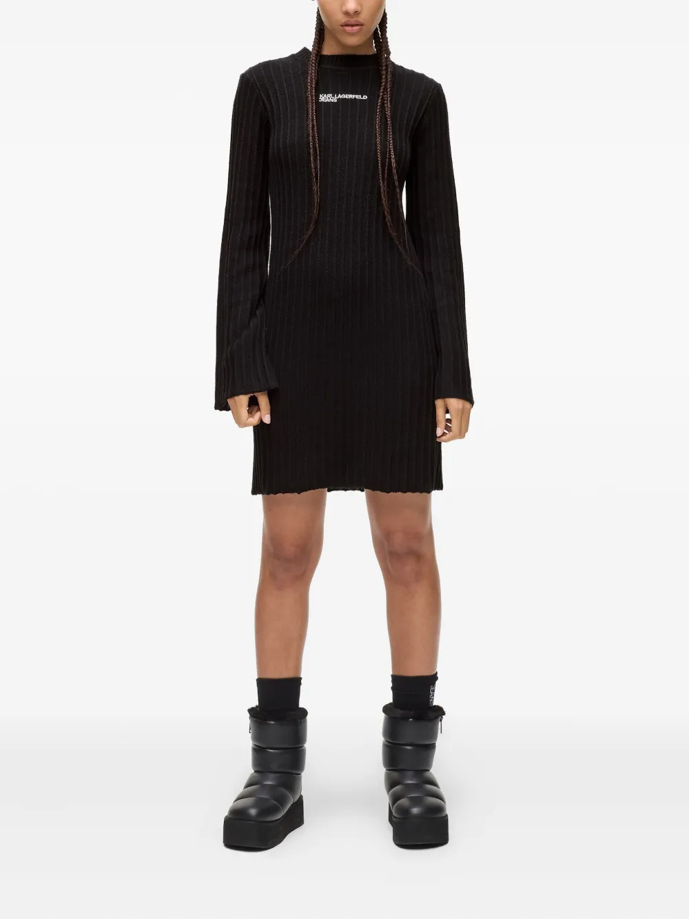 Karl Lagerfeld Jeans Plissé gebreide jurk - Zwart