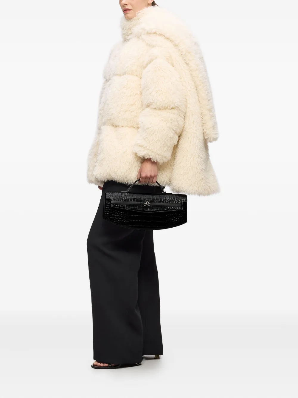 Karl Lagerfeld Karl Studio clutch met krokodillen-reliëf en handgreep - Zwart