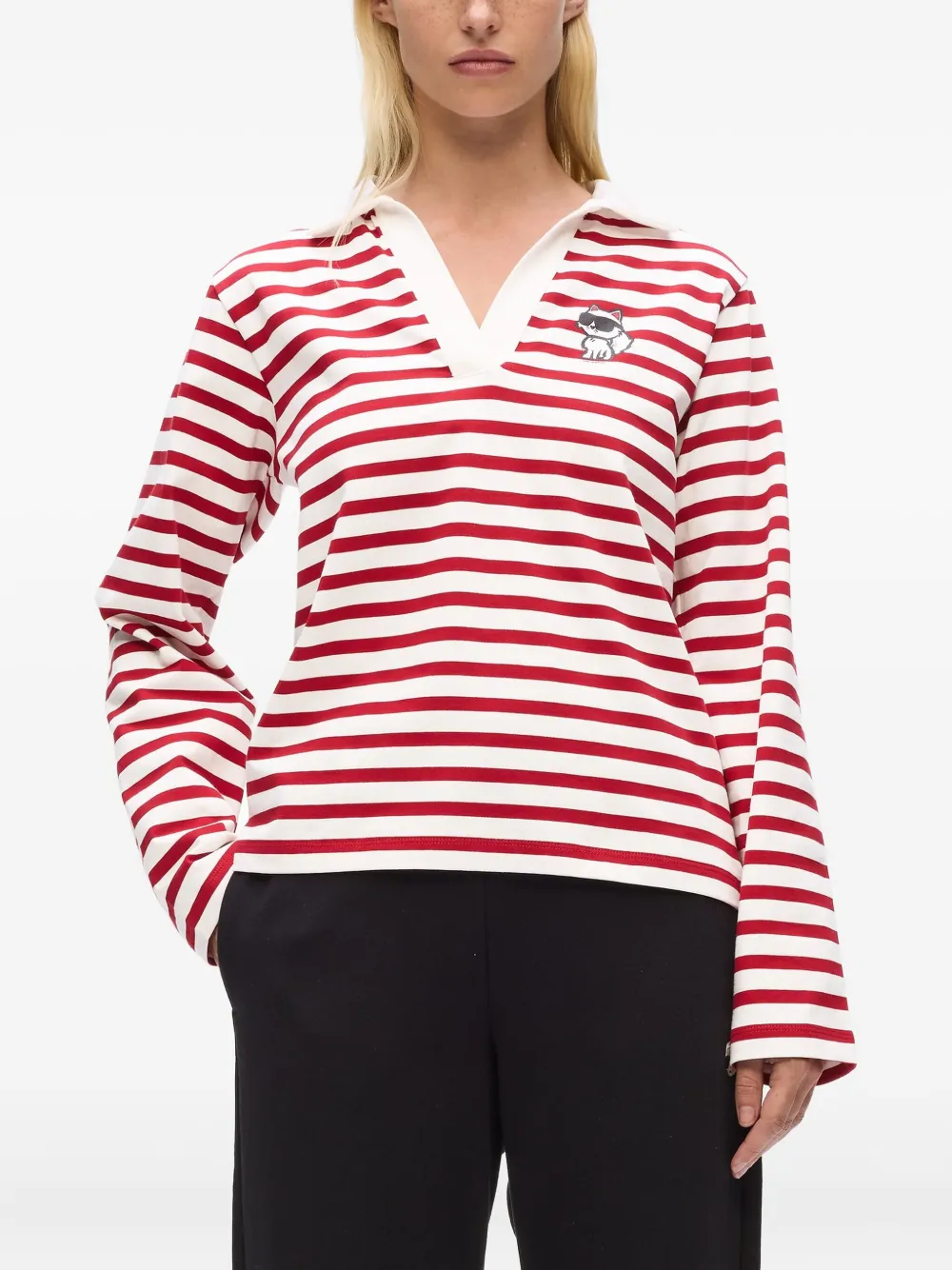Karl Lagerfeld Striped Polo-collar T-shirt In Red
