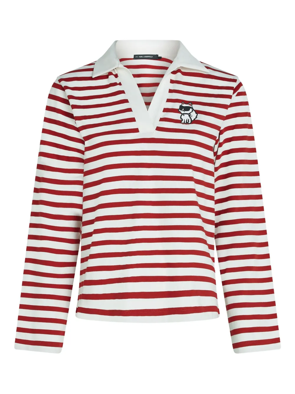 Karl Lagerfeld striped polo-collar t-shirt | Red | Image 1