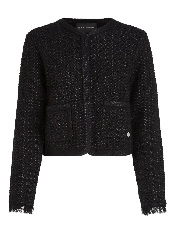 BLUELEA ブルレア Tweedy cardigan Jacket 黒 Karl Lagerfeld Cardigan De Tweed Com Desfiados | Preto | FARFETCH BR