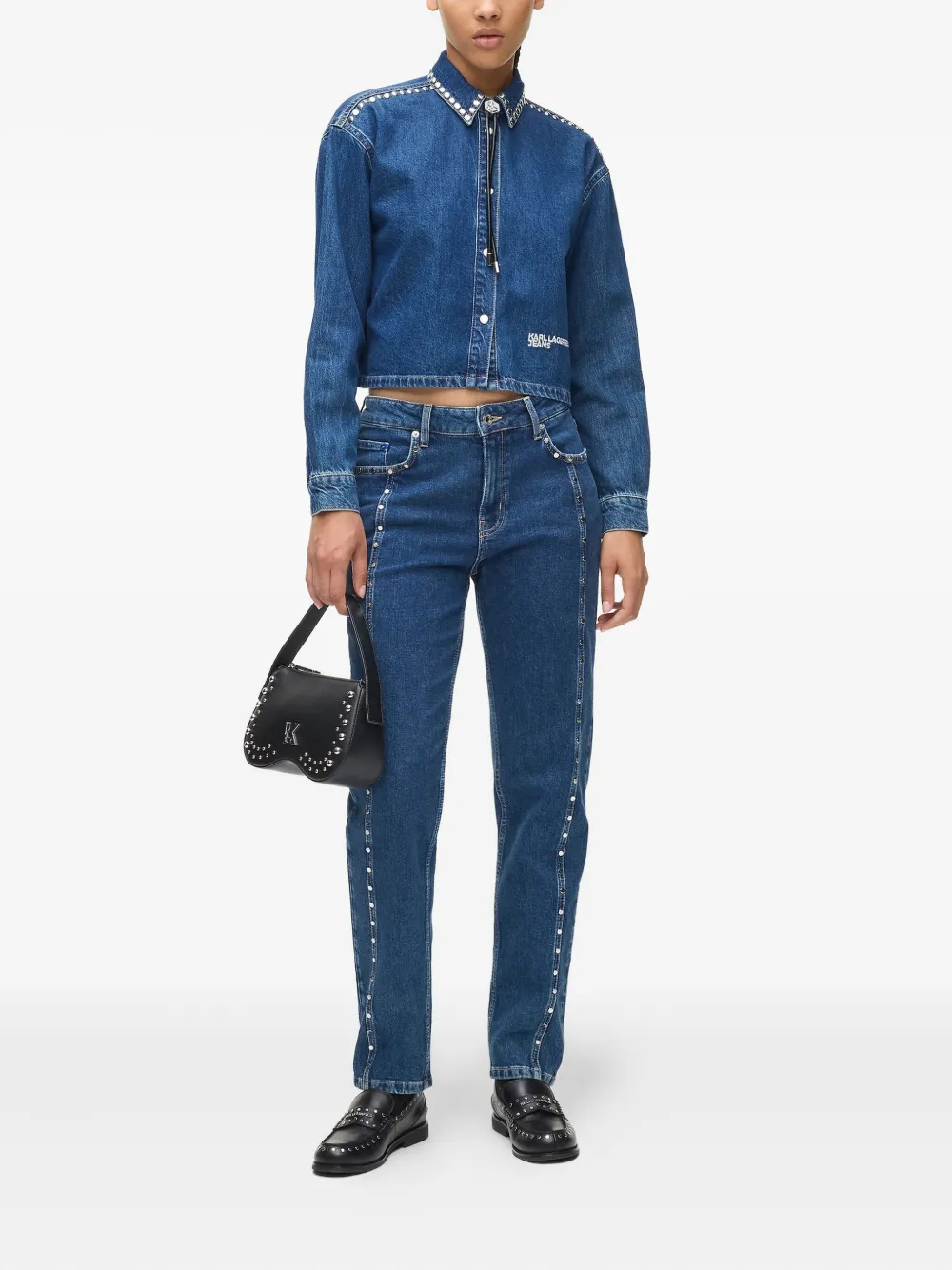 Karl Lagerfeld Jeans Denim overhemd met studs - Blauw