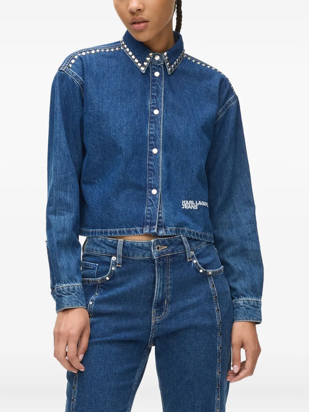 Karl Lagerfeld Jeans Studded Denim Shirt In Blue
