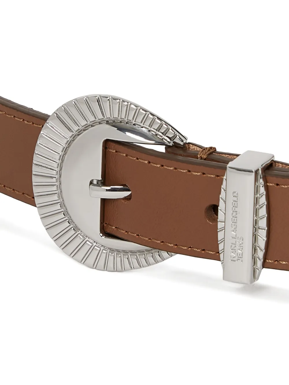 Karl Lagerfeld Jeans Round-buckle Leather Belt In Brown