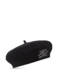 Karl Lagerfeld logo-embroidered wool beret - Black