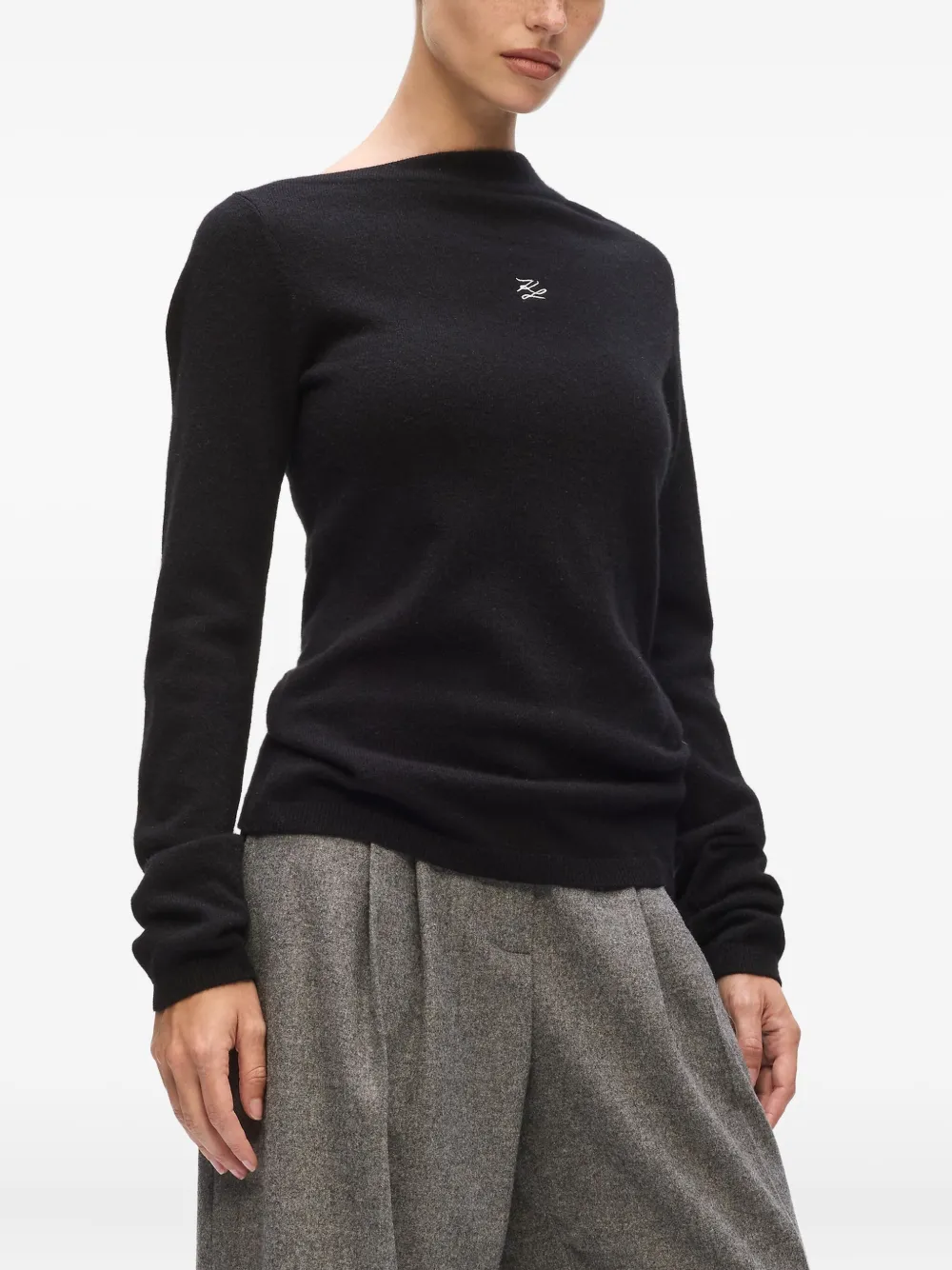 Karl Lagerfeld Kasjmier trui met asymmetrische hals Zwart