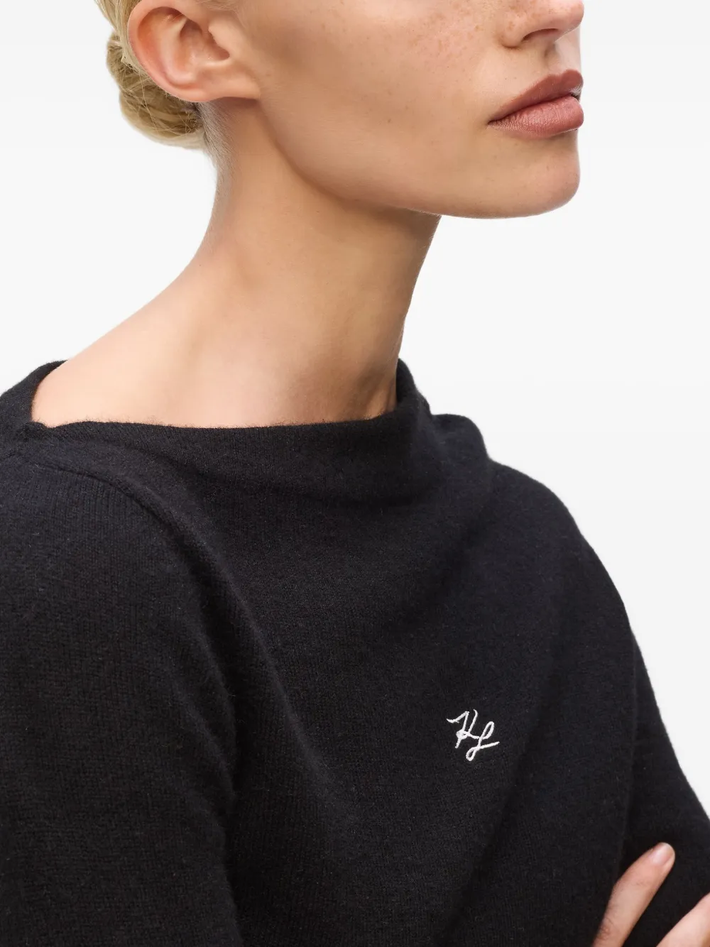 Karl Lagerfeld Kasjmier trui met asymmetrische hals Zwart