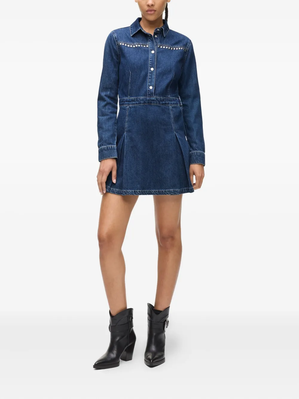 Karl Lagerfeld Jeans Geplooide spijkerjurk verfraaid met studs - Blauw