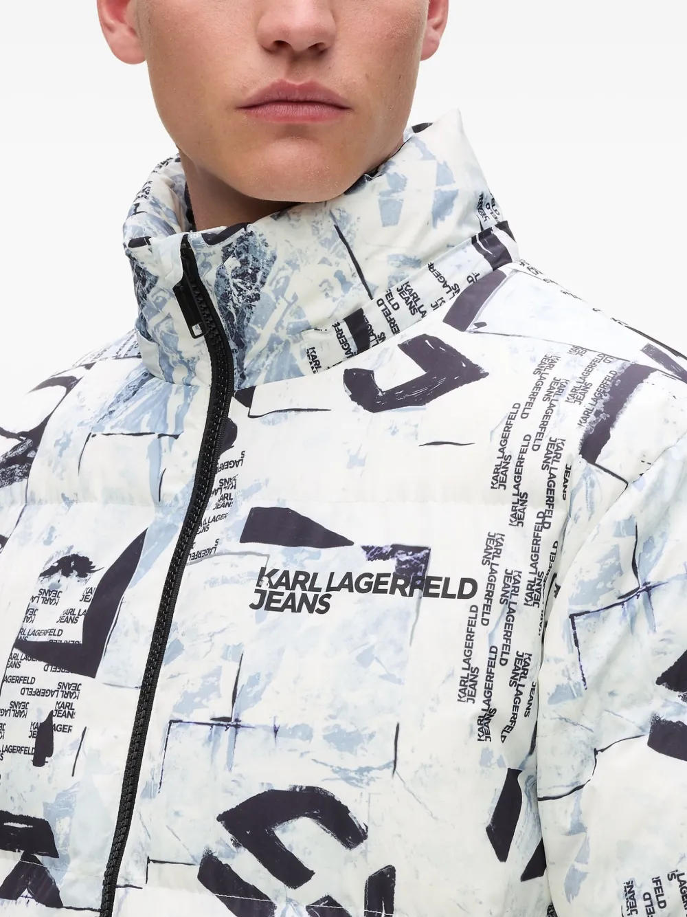 Karl Lagerfeld Jeans All-over Print Puffer Jacket In White