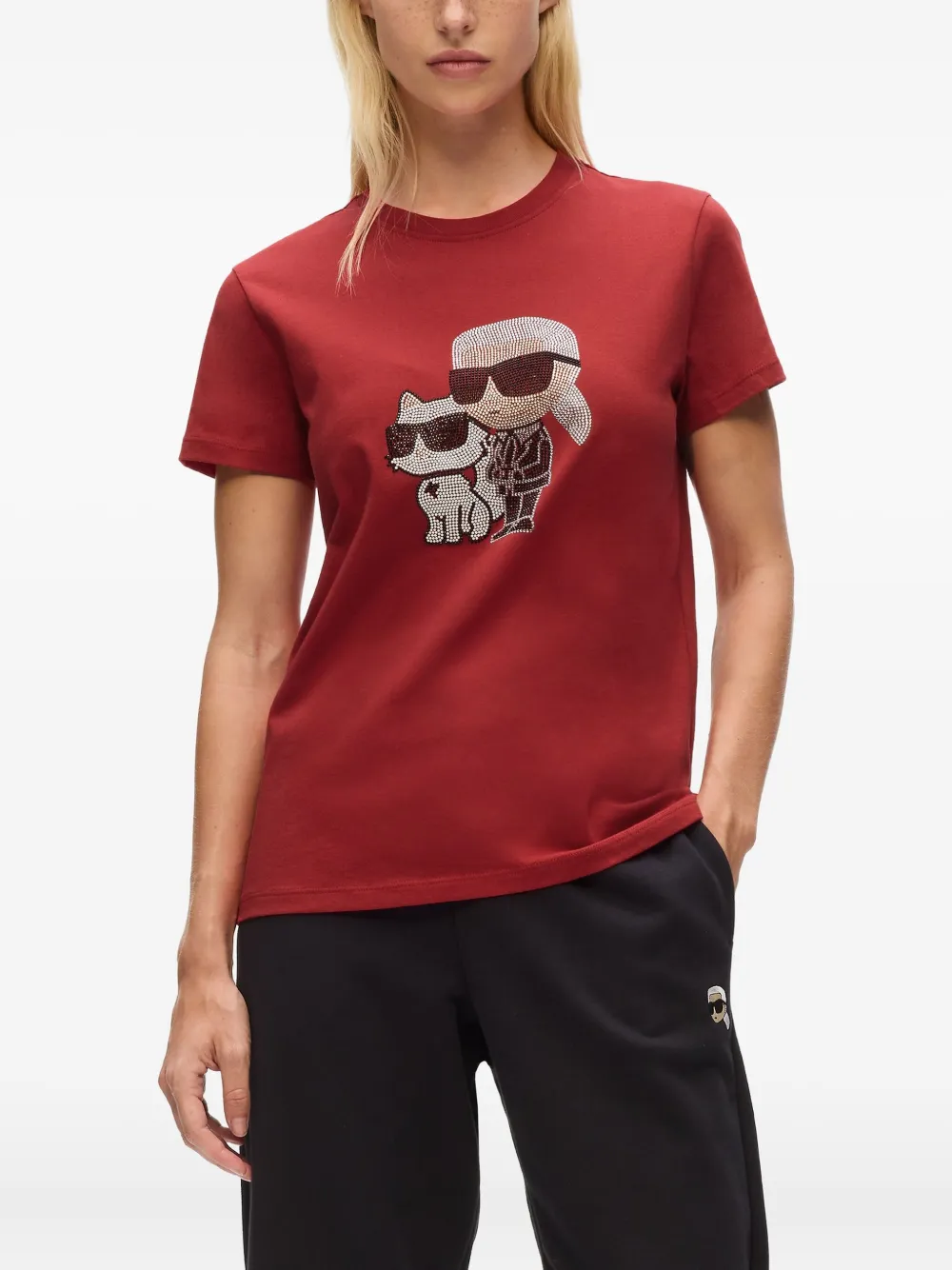 Karl Lagerfeld Rhinestone-embellished Choupette T-shirt In Red