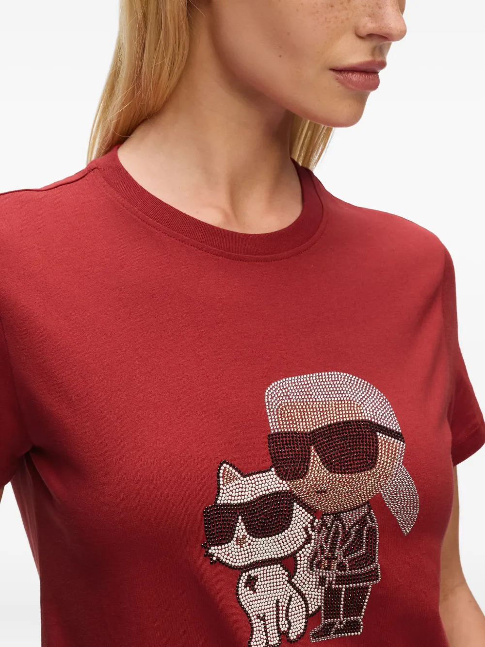 Karl Lagerfeld Rhinestone-embellished Choupette T-shirt In Red