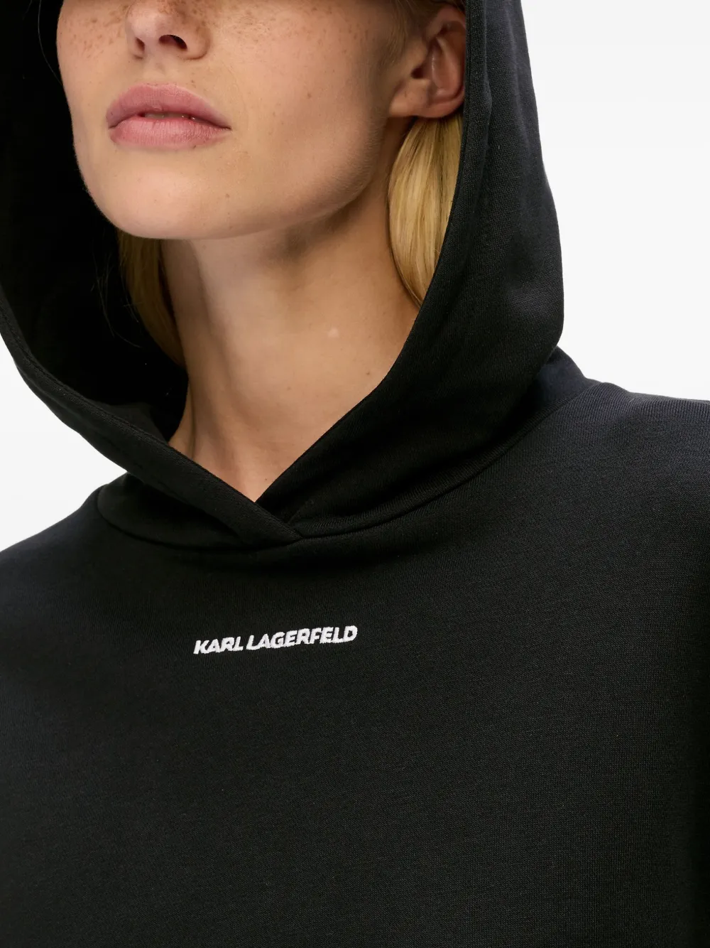 Karl Lagerfeld Tweed-sleeve Hoodie In Black