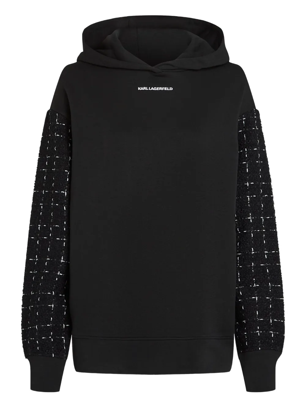 Karl Lagerfeld Tweed-sleeve Hoodie In Black