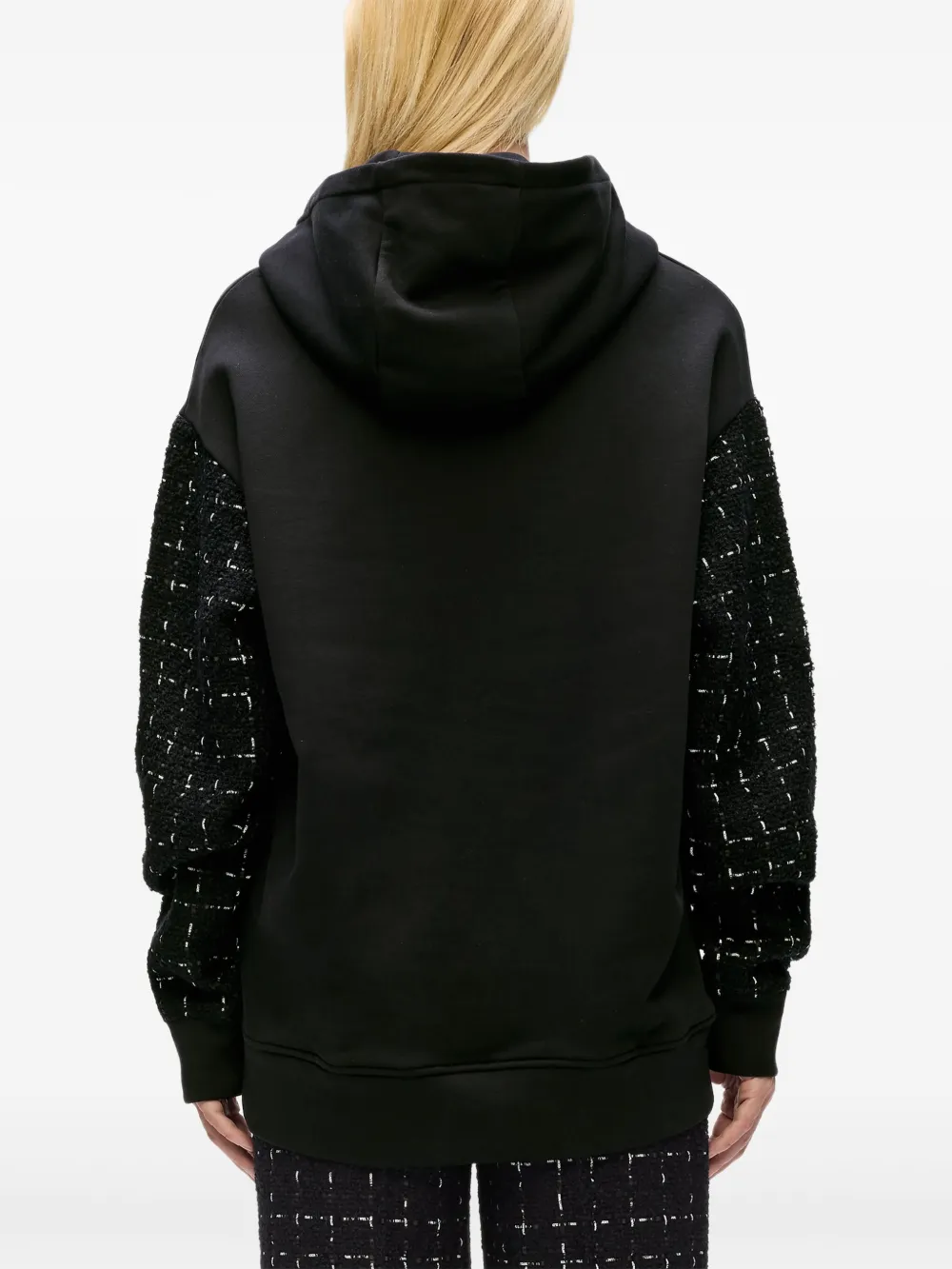 Karl Lagerfeld Tweed-sleeve Hoodie In Black