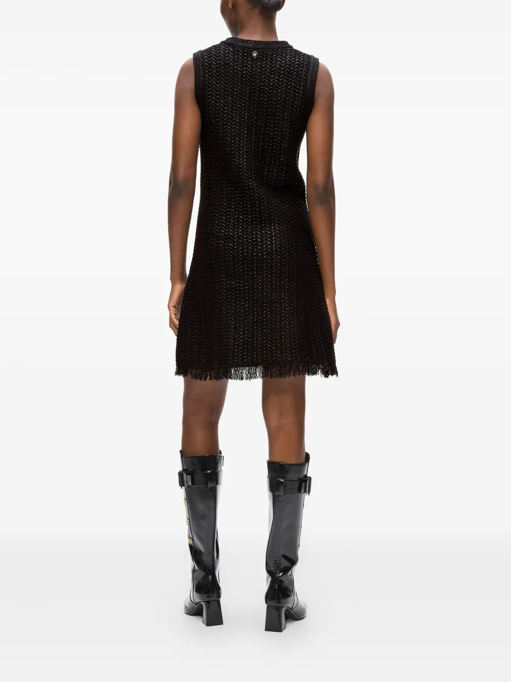 Karl Lagerfeld Fringed-hem Mini Dress In Black