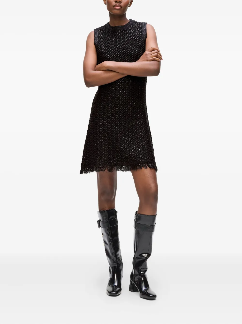 Karl Lagerfeld Fringed-hem Mini Dress In Black