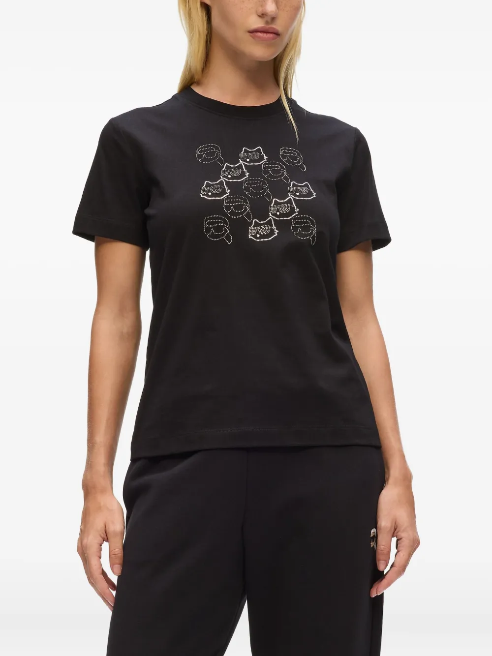 Karl Lagerfeld T-shirt met stras en cat-face Zwart