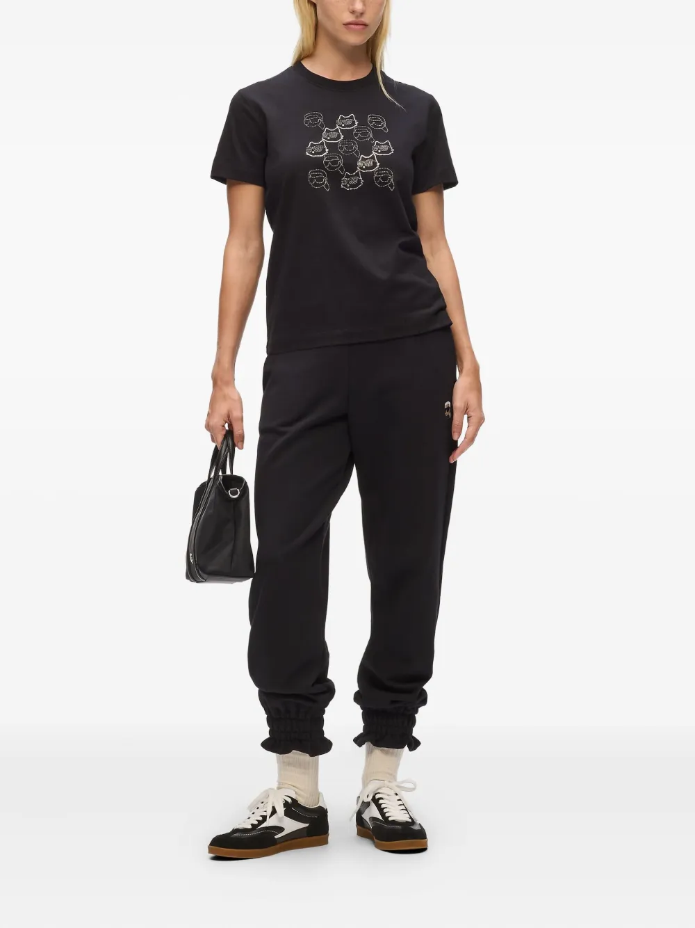 Karl Lagerfeld T-shirt met stras en cat-face Zwart