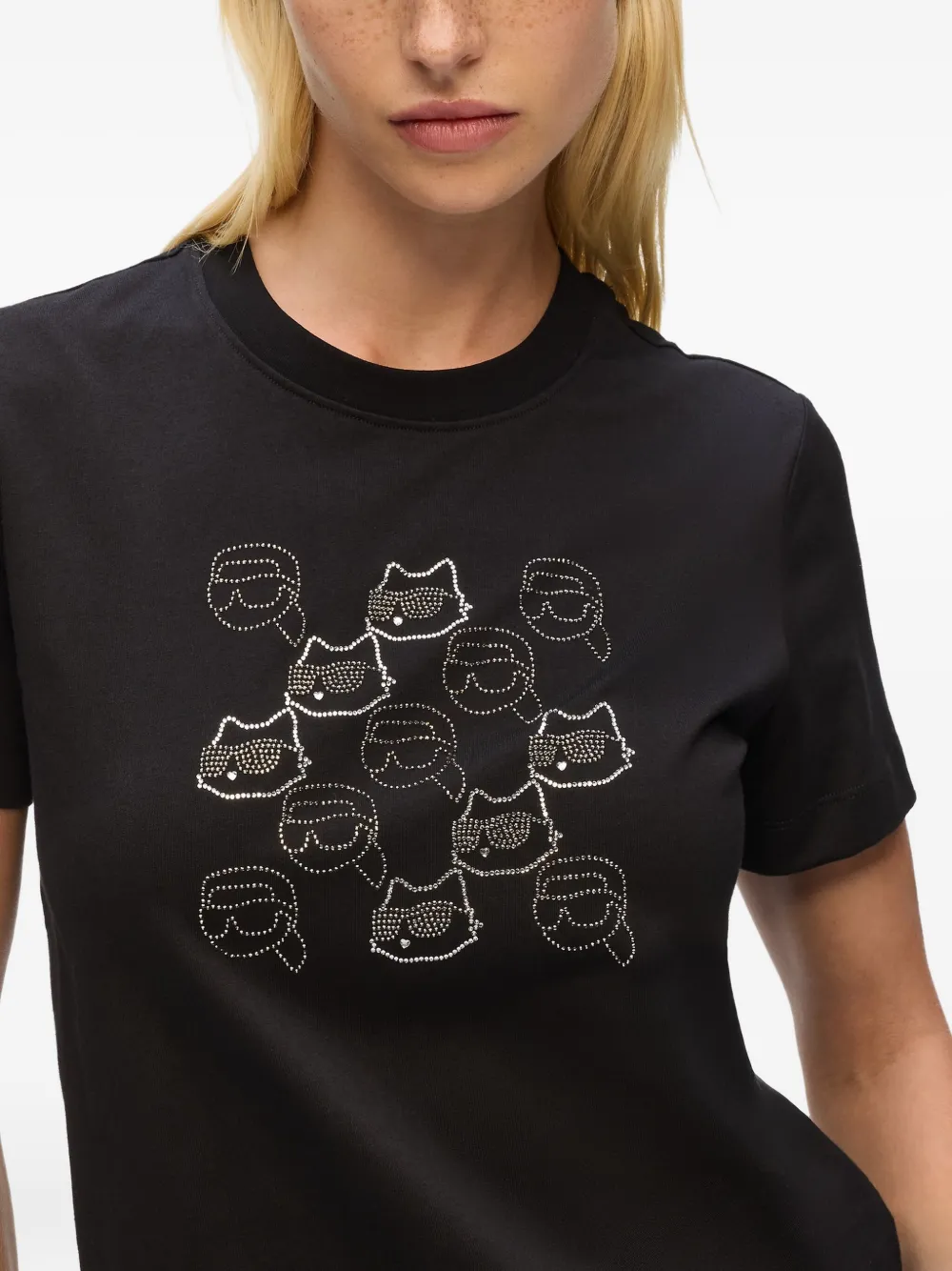 Karl Lagerfeld T-shirt met stras en cat-face Zwart