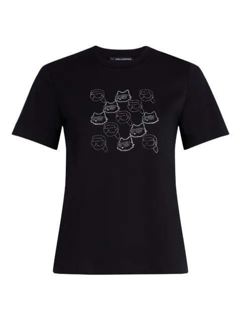 Karl Lagerfeld rhinestone cat-face T-shirt