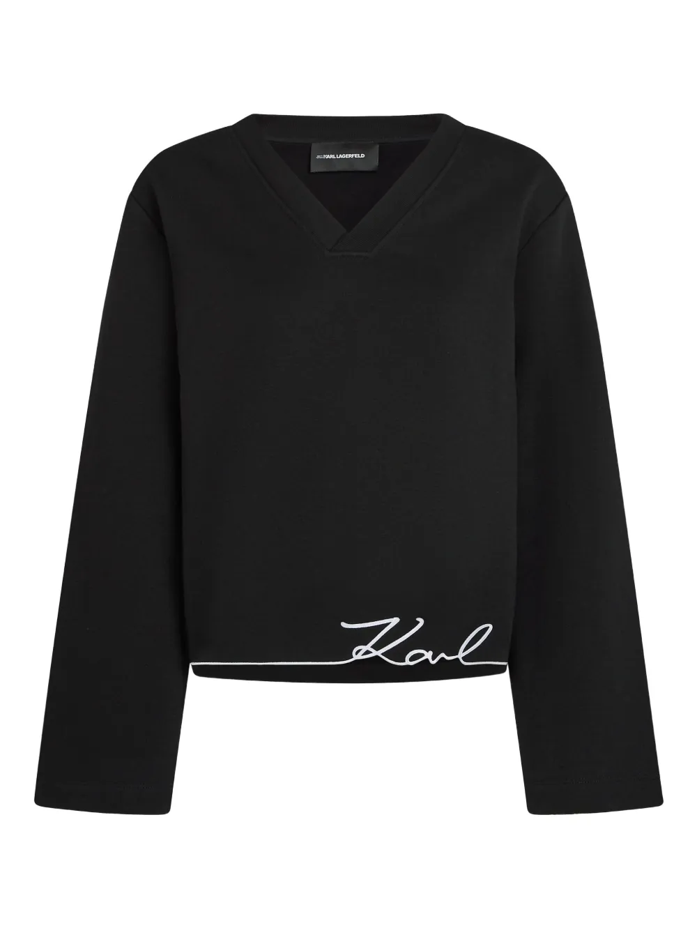 Karl Lagerfeld Signature-hem V-neck Sweater In Black