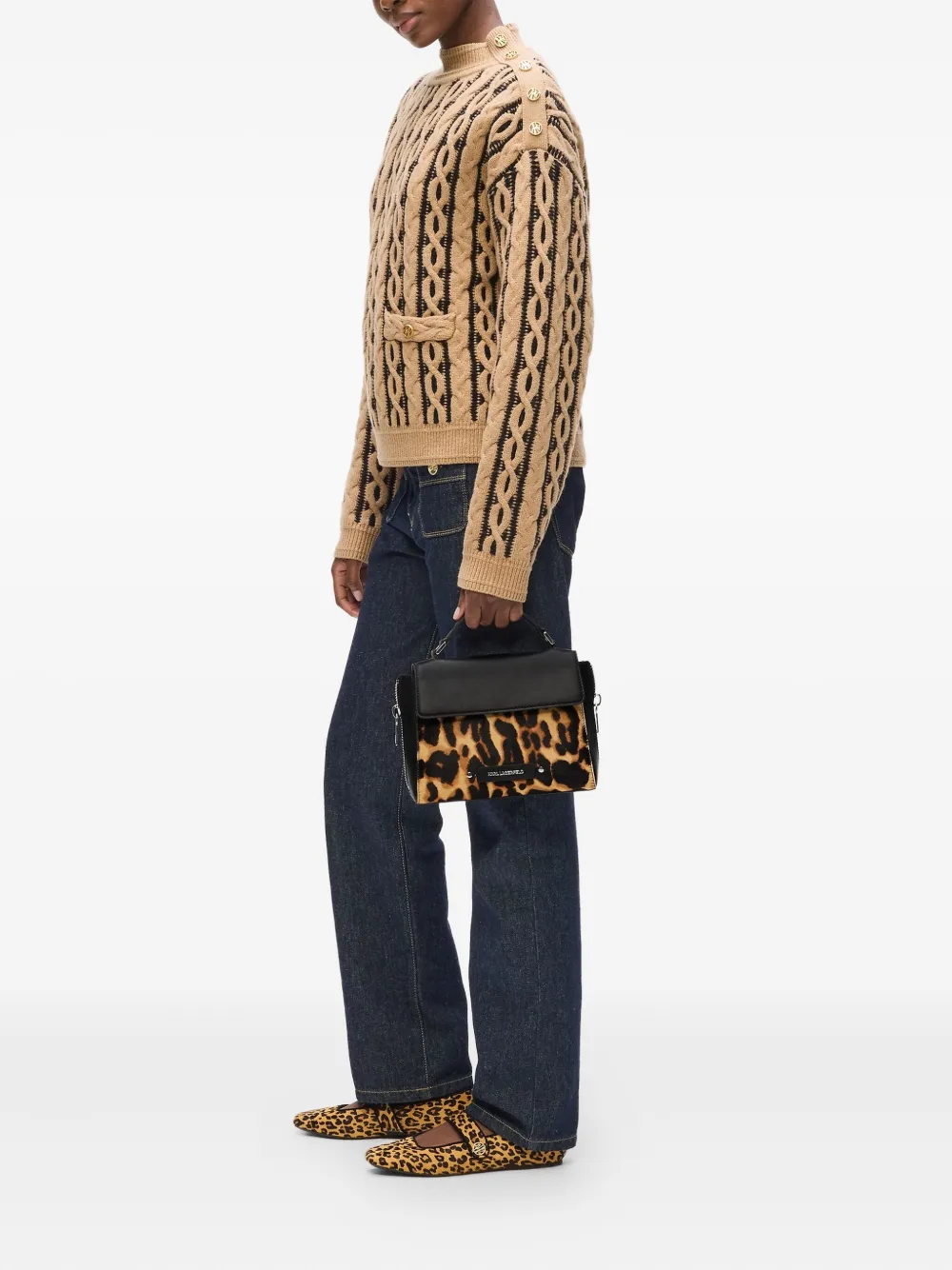 Karl Lagerfeld K Hardware kleine tas met handgreep en luipaardprint Zwart