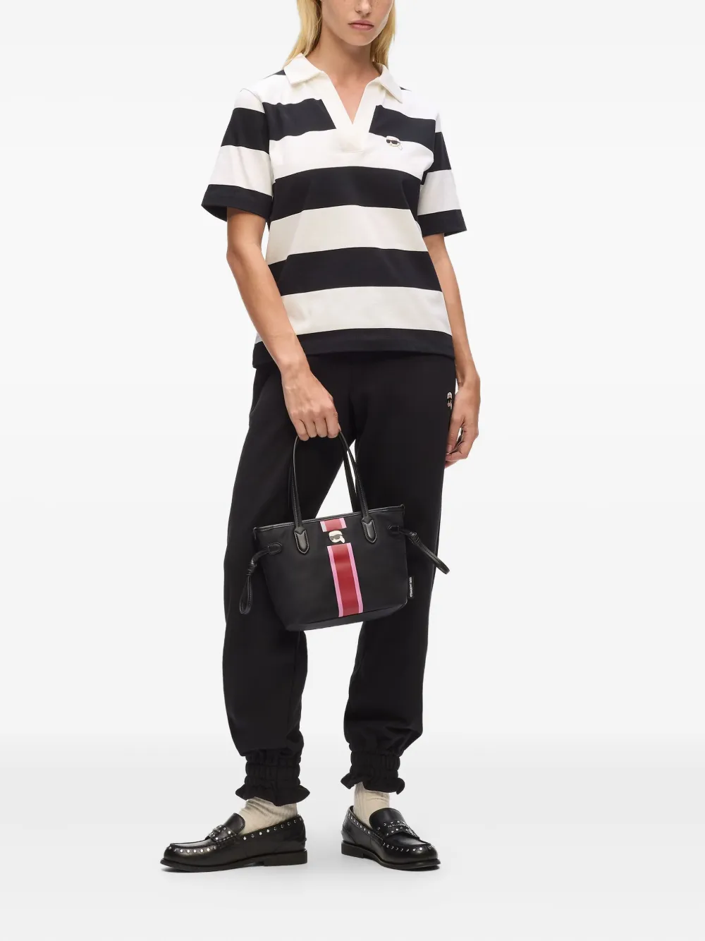 Karl Lagerfeld Ikon kleine gestreepte shopper - Zwart