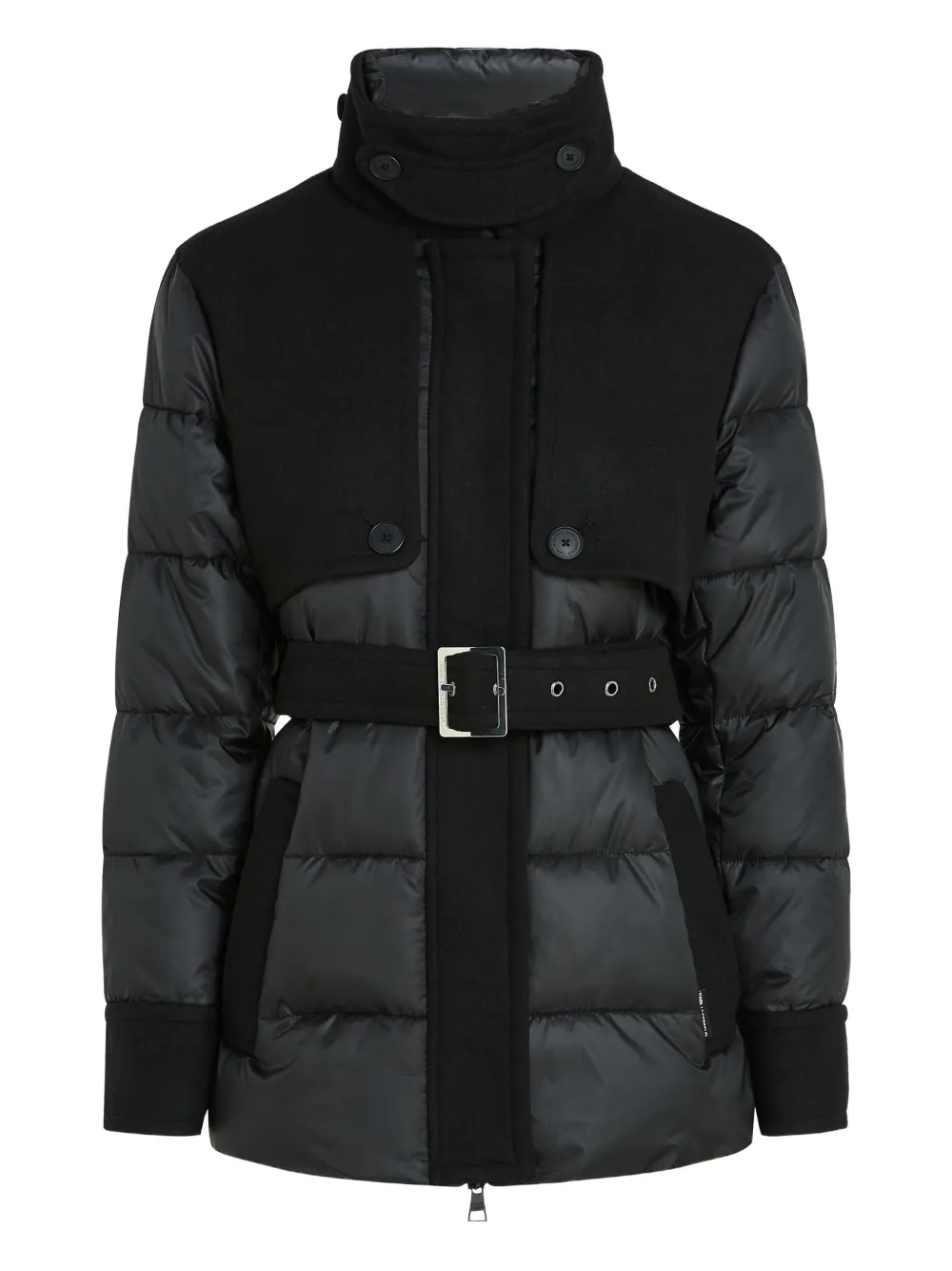 Karl Lagerfeld panelled belted padded coat | Black | Image 1