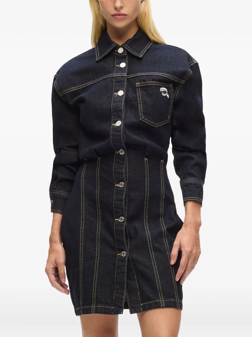 Karl Lagerfeld Logo-patch Denim Shirt Dress In Blue