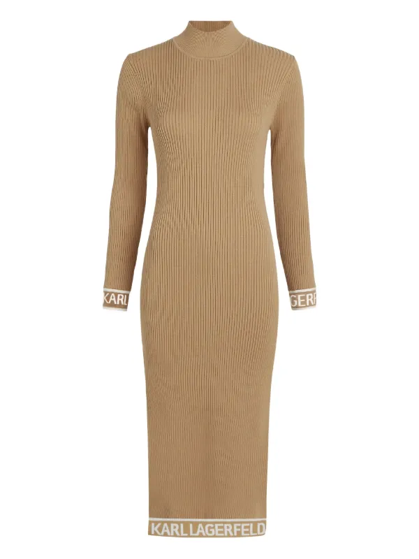 Karl Lagerfeld logo-trim Ribbed Midi Dress | Brown | FARFETCH Karl Lagerfeld logo-trim Ribbed Midi Dress | Brown | FARFETCH