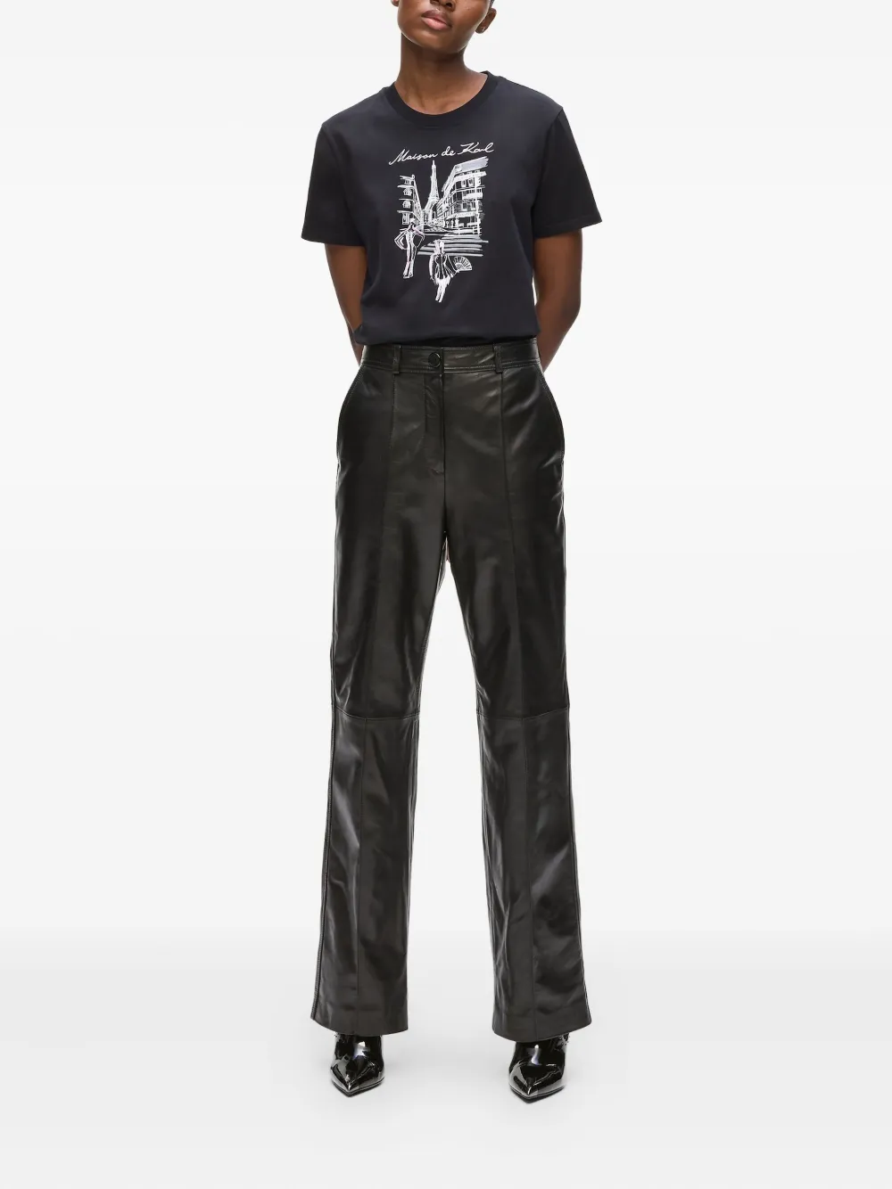 Karl Lagerfeld Leren broek met logo - Zwart