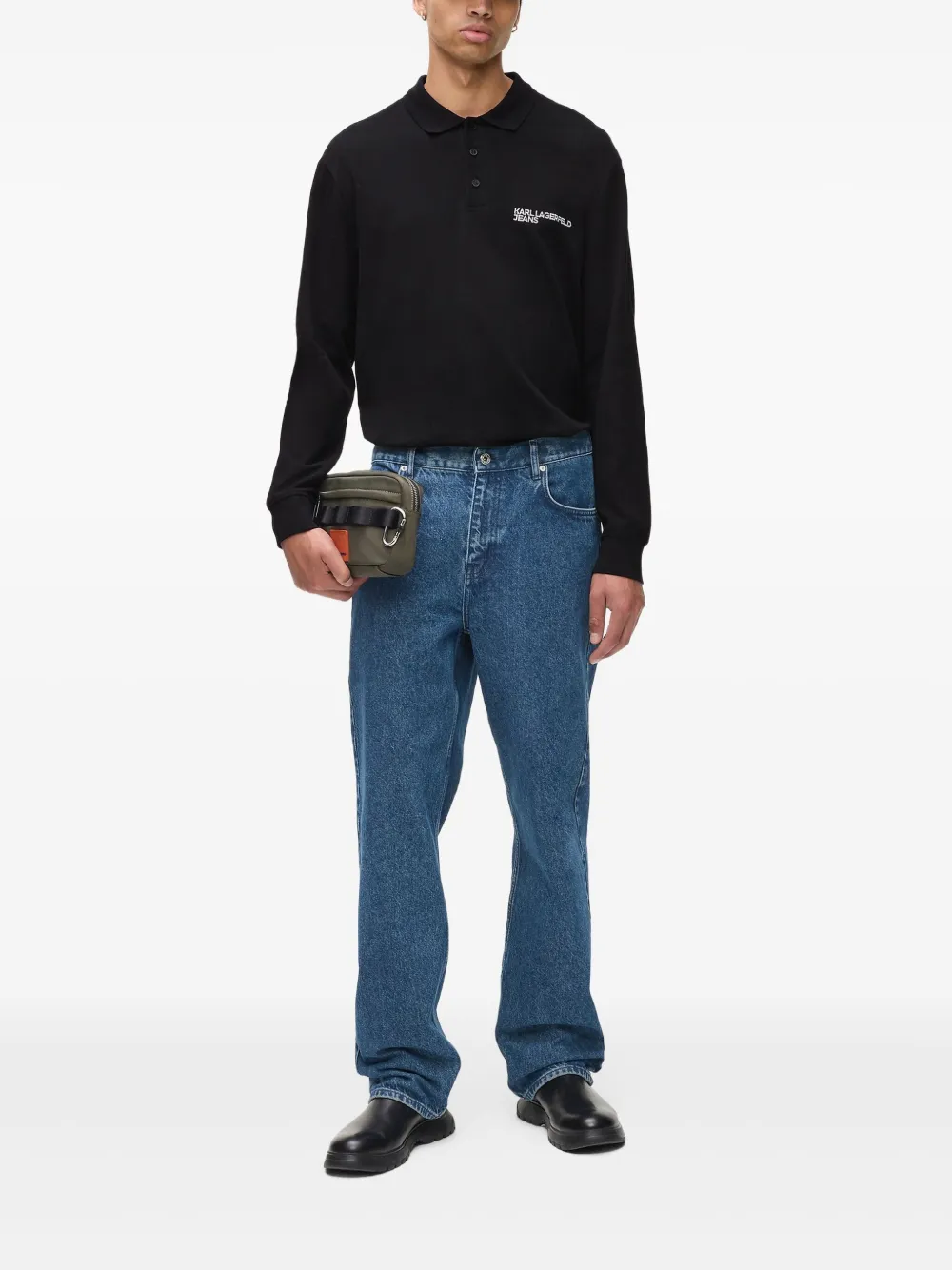 Karl Lagerfeld Jeans Piqué poloshirt met lange mouwen - Zwart