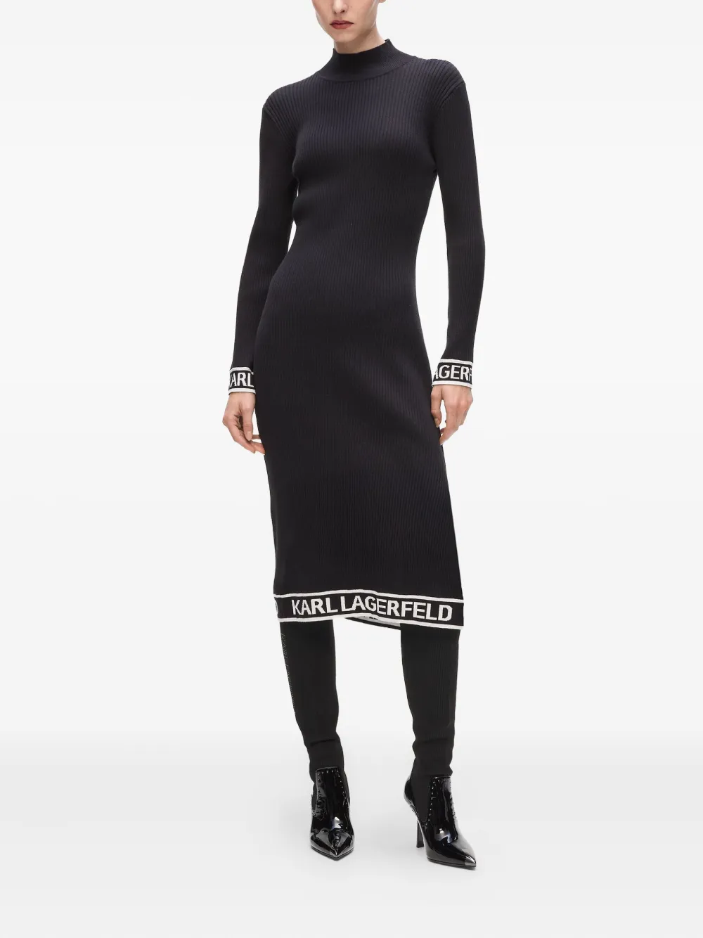 Karl Lagerfeld Ribgebreide midi-jurk - Zwart