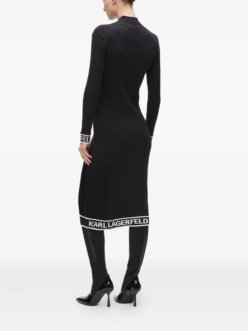 Karl Lagerfeld Ribgebreide midi-jurk Zwart