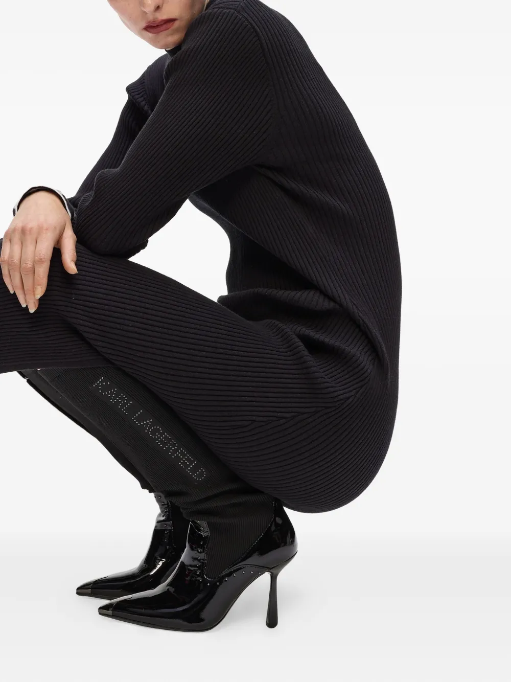 Karl Lagerfeld Ribgebreide midi-jurk Zwart