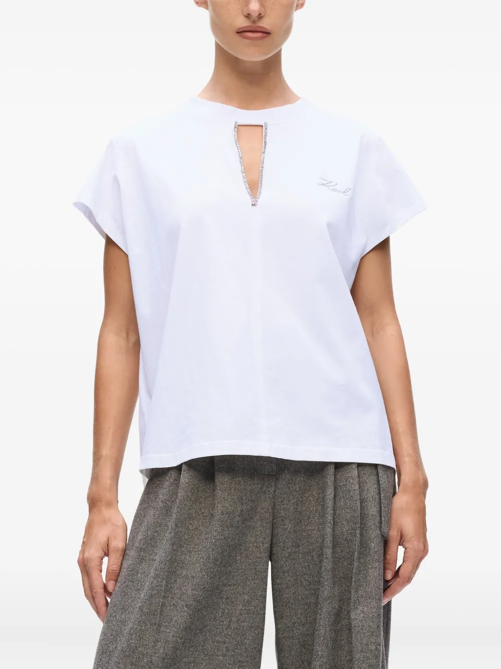 Karl Lagerfeld T-shirt verfraaid met keyhole hals Wit