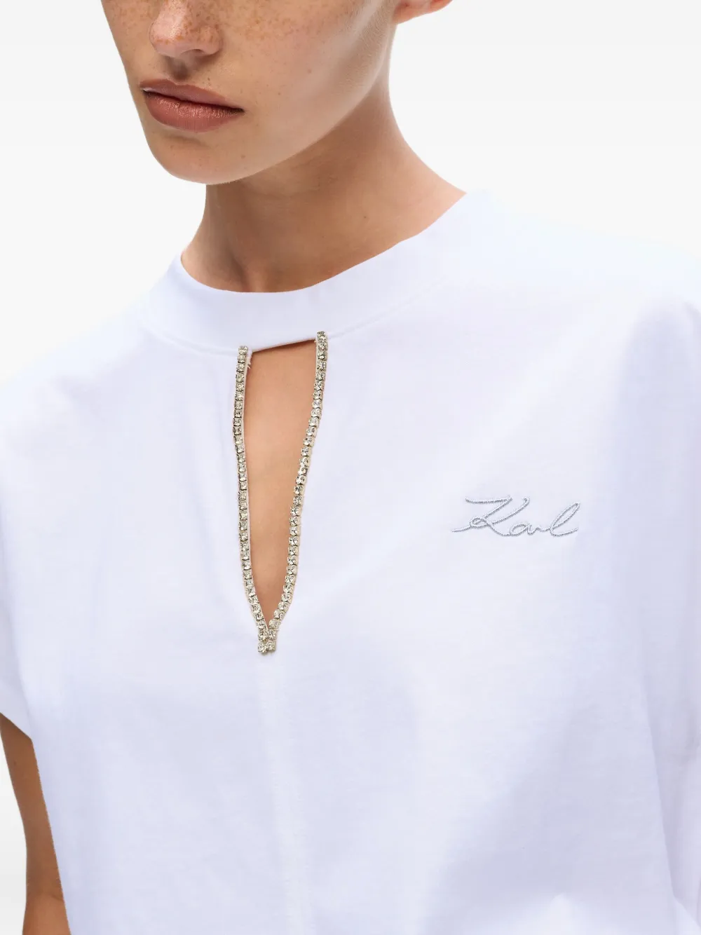 Karl Lagerfeld T-shirt verfraaid met keyhole hals Wit